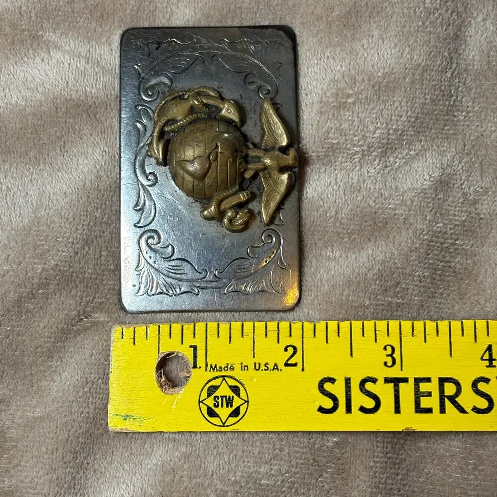 Vintage USMC Marine Corps Eagle Globe Anchor Trench Art Belt Buckle Brass